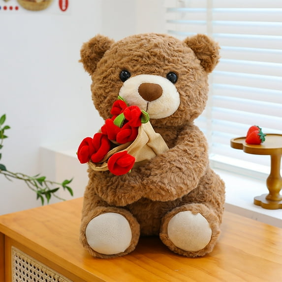Taicans Cute Teddy Bear with forever Rose - Emotional Comfort Gift for Women/Men,Soft Huggable Plush Stuffed Animal (8.3in),Perfect Valentine's Day/Birthday Present,Ideal for Anniversary/Christmas