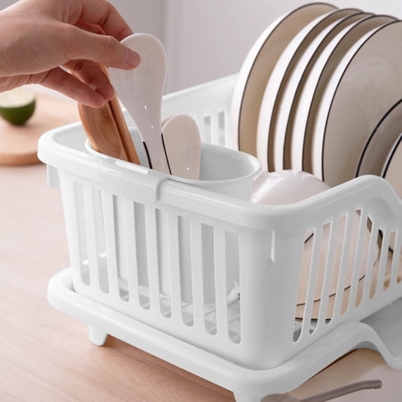 Taicans Dish Drying Rack with Drainboard Dish Drainers for Kitchen Counter with Sink Spout Dish Strainers with Utensil Holder,Space-efficient,Self-Draining,for Kitchen Counter White