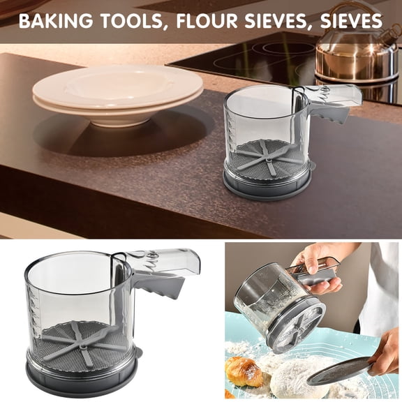 Taicans Double Layer Flour Sieve  Handheld Semi-Automatic Baking Sifter with 30/40 Mesh,3-Cup Fine Mesh Strainer for Cocoa Powder,One-Hand Operation