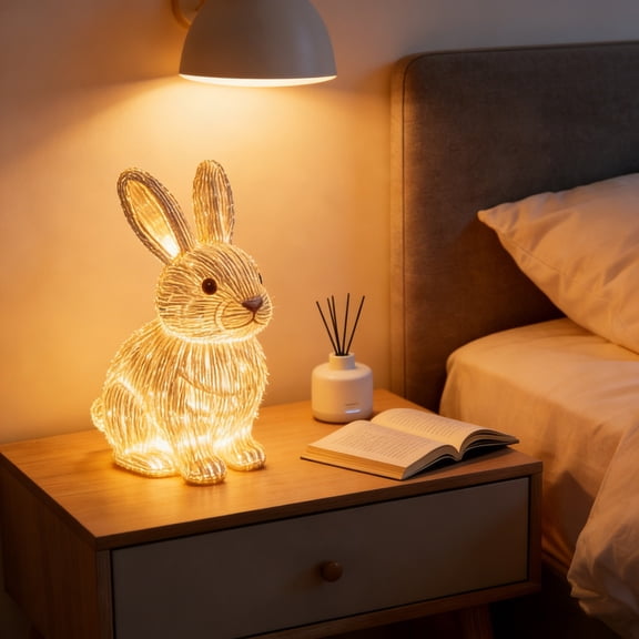 Taicans Easter Bunny Night Light,6.3in Warm Glow LED Nightlight,Battery Operated Kids Bedside Lamp,Cute Rabbit Desk Decor for Children's Bedroom,Easter Holiday Home Decor & Gift