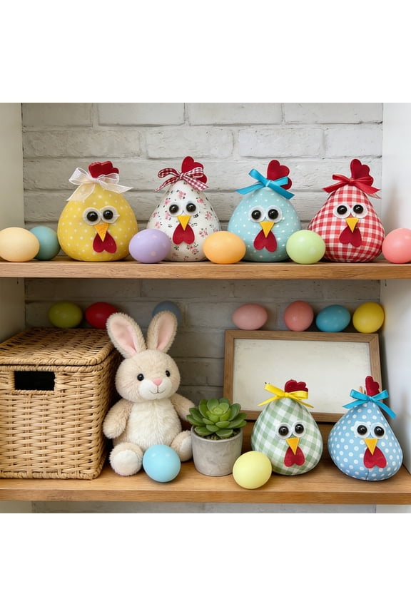Taicans Easter Chick Figurines Set of 6,Multicolor Fabric Decorations 4.3 Inch for Table Shelf Display,Spring Home office Desk Decor,Cute Easter Decorative Chicks