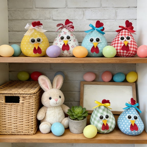 Taicans Easter Chick Figurines Set of 6,Multicolor Fabric Decorations 4.3 Inch for Table Shelf Display,Spring Home office Desk Decor,Cute Easter Decorative Chicks