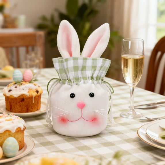 Taicans Easter Drawstring Gift Bags,Jumbo 10.2 Inch Long Eared Rabbit Design Treat Bags for Candy,Cookies,Party Favors,Egg Hunt Prizes & Holiday Decorations