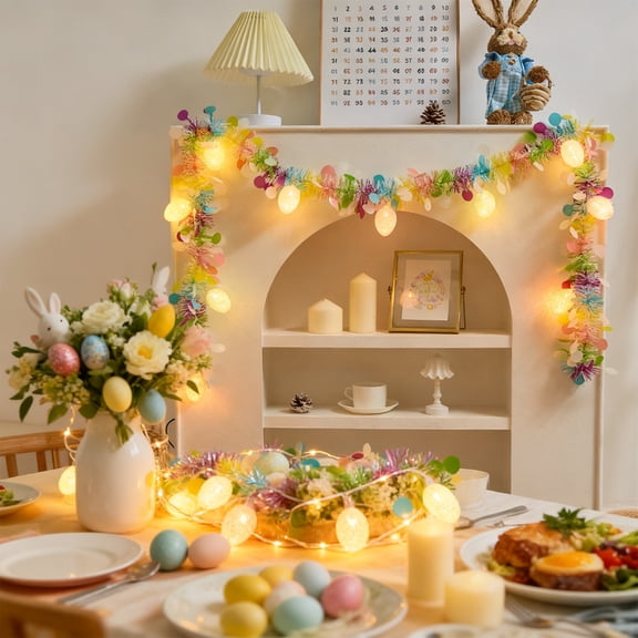 Taicans Easter Egg String Lights 13ft USB Waterfall Ribbon Style for Indoor Fireplace Mantle Decor,Remote Control Dimmable Fairy Lights for Bedroom,Easter Party Home Ambient Lighting