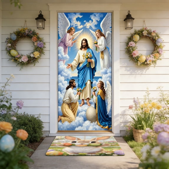 Taicans Easter Religious Jesus Door Cover 71x35.4 Inch,Removable Waterproof Holiday Decor for Home & Church,High-Definition Artistic Wallpaper with Easy Installation