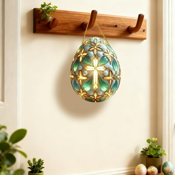 Taicans Easter Sun Catcher 7.9in,Stained Glass Window Hanging with Cross & Floral Design,Spring Easter Home Decor for Windows,Doors,Indoor Outdoor Holiday Party Decoration Gift