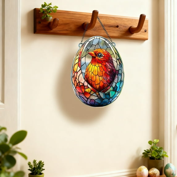 Taicans ‌Easter Window Sun Catcher,Stained Glass Spring Home Decor - Colorful Bird Design,20cm/7.87in Oval Hanging Decor for Windows,Porches,Balconies‌