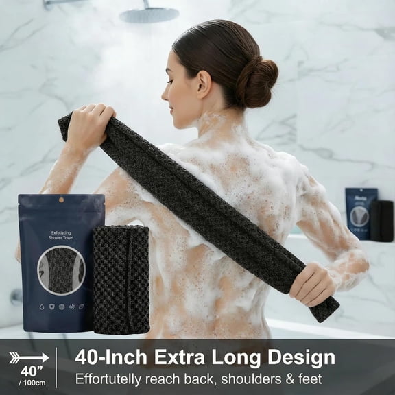 Taicans Exfoliating Towel - Extra Long 40-Inch & Double-Sided Body Scrubber with Textured and Gentle Sides,Hexagonal Weave Washcloth for Deep Exfoliation,Back Scrubbing and At-Home Spa Shower Care