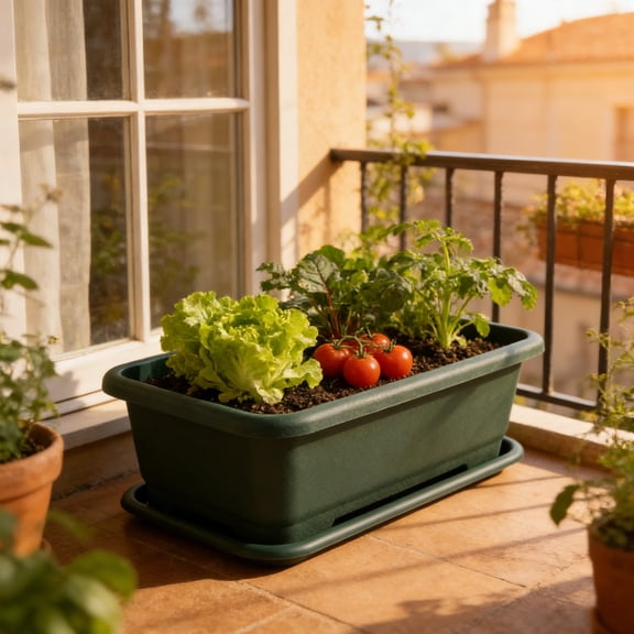 Taicans Extra Large Rectangular Planter with Drainage Tray,15.4 Inch Plastic Planting Container for Indoor Outdoor,Garden Flower Herb Vegetable Pot for Balcony Patio