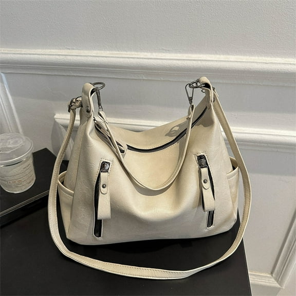 Taicans Fashion Crossbody Bag for Women Shoulder Bag Soft PU Leather Handbags Purses Multi Pocket Hobo Tote Bag,Casual Tote Bag Vegan Leather Hobo Zipper Work Bag,White