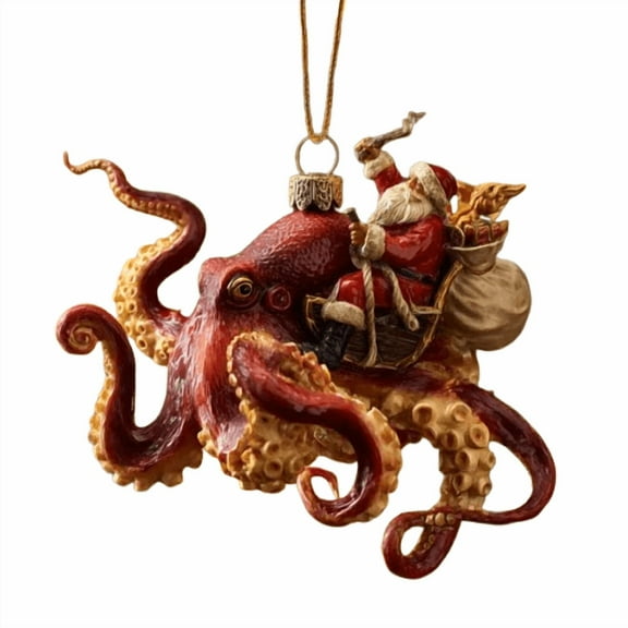 Taicans Festive Octopus Santa Christmas Ornament - Unique Ocean Themed Holiday Decor,2D Acrylic Figurine,Hanging Xmas Tree Decoration,Collectible Gift for Christmas，Colorful & Eye-Catching Design
