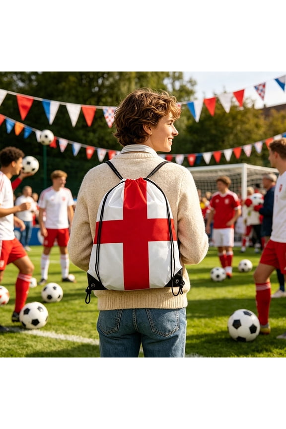 Flag Drawstring Backpack for Football Matches,Sports Sackpack with Team Print,Lightweight Nylon Gym Bag for Soccer Fans,Travel Backpack for Games Daily Use
