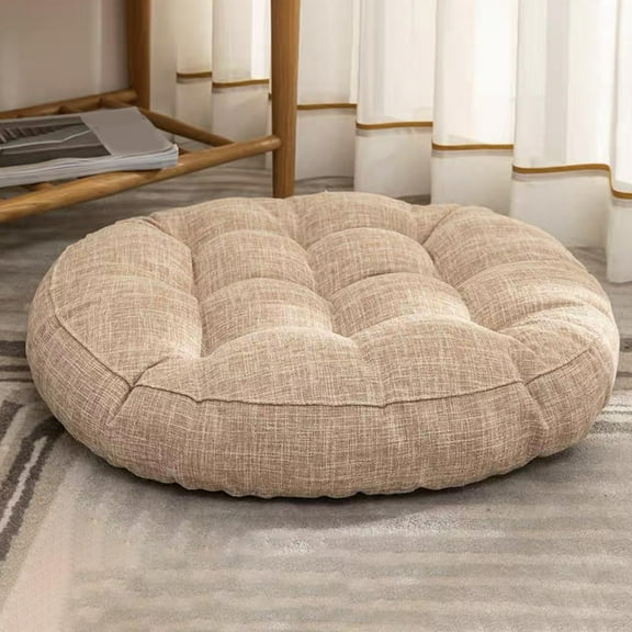 Taicans Floor Pillow,Meditation Floor Pillow,Round Large Pillows Seating for Adults,Tufted Linen Cushion for Tatami Living Room,16.5in