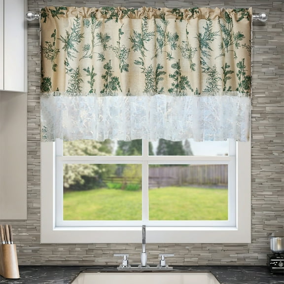Taicans Floral Ruffle Lace Valance for Windows 1 Panel,59x23.6 Inch Country Rustic Floral Spring Sheer Ruffle Valance Curtain for Kitchen Window,Rod Pocket Privacy Short Ruffled Curtain