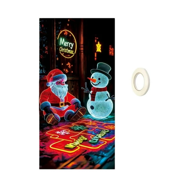 Taicans Glow in Dark Christmas Door Cover 35.4x71in - Santa & Snowman Lighted Holiday Decor,Waterproof Xmas Door Decoration,Easy Install Party Supplies (Fluorescent)‌