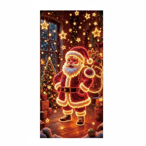 Taicans Glow in Dark Christmas Door Cover 35.4x71in - Santa & Snowman Lighted Holiday Decor,Waterproof Xmas Door Decoration,Easy Install Party Supplies (Fluorescent)‌