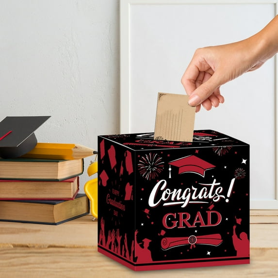 Taicans Graduation Card Box Holder 2025,Congrats Grad Foldable Cardboard Decorations Box for Graduation Party Decoration and Grad Parties,Graduation Card Box Red