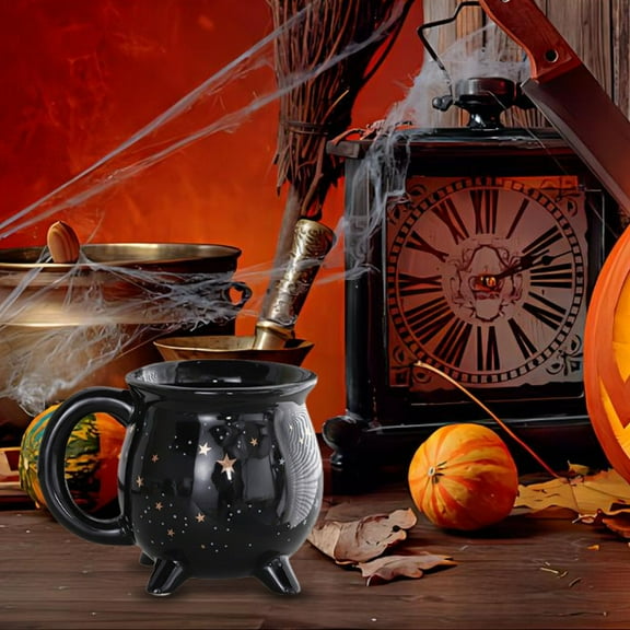 Taicans Halloween Cauldron Mug 16oz - Witch Potion Coffee Cup with Glitter Stars,Ceramic Witchcraft Gift for Women,Spooky Candle Holder & Party Decor