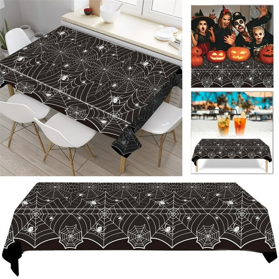 Taicans Halloween Disposable Plastic Tablecloth 71x43 Inches - Spillproof Rectangular Party Table Cover Spider Web Print Rectangular Party Table Cover for Decor,Birthday,Costume