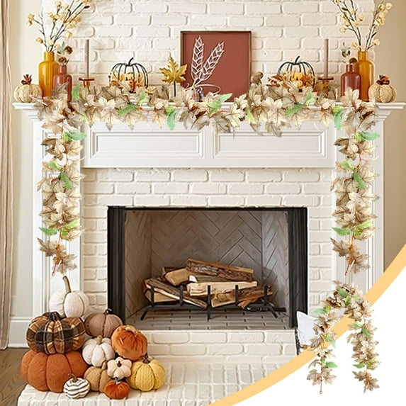 Taicans Halloween Fall Garland Decor - 5.7FT Artificial Pumpkin & Maple Leaf Garland - Indoor/Outdoor Thanksgiving Christmas Party Decorations for Fireplace Mantel Wall Home Décor - Durable