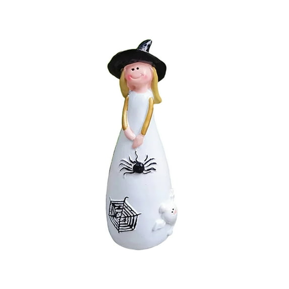 Taicans Halloween Witch Decor - Cute White Witch Resin Figurines with Pumpkin,Broom & Spider,Handcrafted Spooky Home Decor for Witch Lovers,Unique Gift for Halloween Party & Christmas Decorations