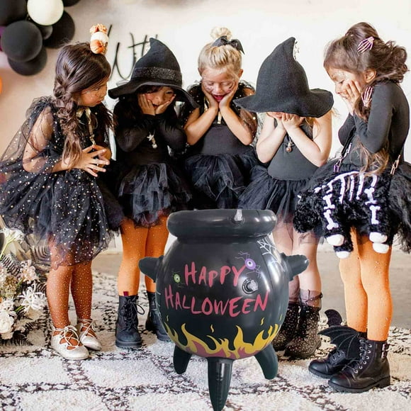 Taicans Halloween Witch Hat Toss Game,Inflatable Potion Jar Smashing Party Decor,Spooky Witchcraft Cauldron with Mystic Patterns,Indoor Outdoor Halloween Decorations,Candy Bucket&Game Prize,13x15in