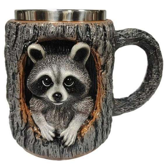 Taicans Handmade Raccoon Owl Tree Hole Ceramic Coffee Mug 15oz - Unique Animal Themed Gift for Women & Men,Nature Inspired Collectible Artisan Tea Cup for Home and office Decor