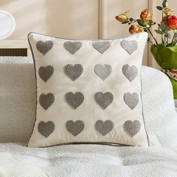 Taicans Heart Pattern Pillow Cover 18x18 Inch,Soft Plush Velvet Throw Pillow Case for Living Room Sofa Bedroom,Black White Decorative Square Cushion Cover with Heart Design