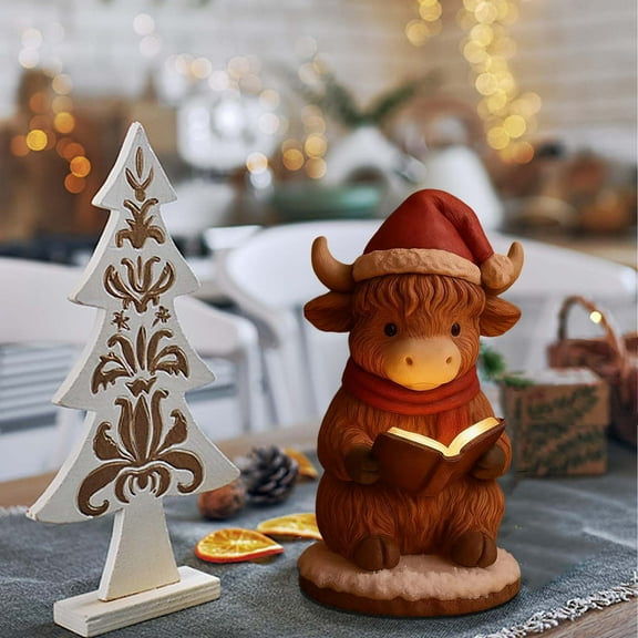 Taicans Highland Cow Night Light Figurine,Warm Reading Light,Warm Glow Holiday Decor,Cute Statue for Home/Desktop,Perfect Gift & Festive Centerpiece,Holiday Gift‌‌