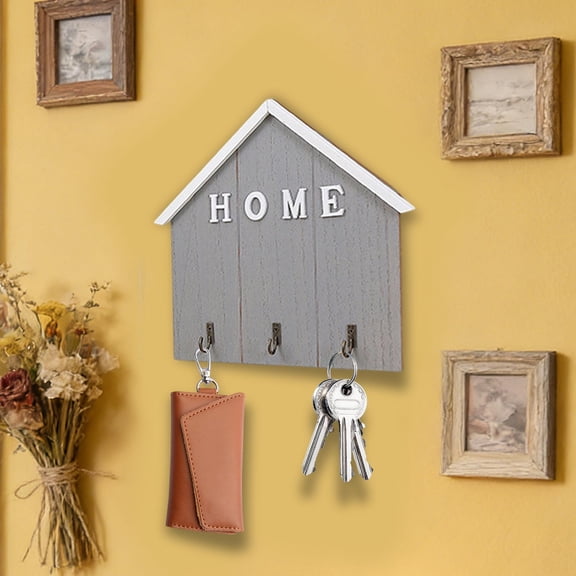 Taicans House Shaped Key Holder with HOME Letters,8.9 Inch Wooden Wall Mounted Key Rack,3-Hook Rustic Entryway Decor for Organizing Keys & Wallets,Farmhouse Style Wall Decor