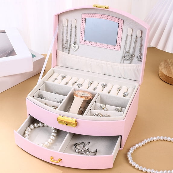 Taicans Jewelry Box for Women Girl Wife,2-Layer Jewelry Box for Women Girls,Portable Leather Jewelry Organizer with Mirror,Lockable Travel Jewelry Storage Case for Earrings,Rings,Necklaces,Bracelets