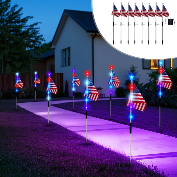 Taicans LED Solar Flag Lamp for Outdoor,Solar Powered Garden Flag Light with Ground Stake,Waterproof Landscape Lamp for Courtyard Villa Patio,Colorful Gradient + Purple Pole,Auto On/Off