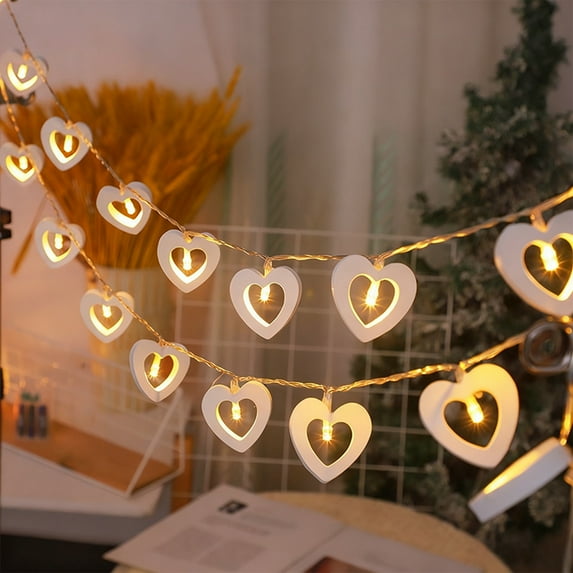 Taicans LED Wooden Heart String Lights - 6.5ft Warm White Battery Operated Valentine's Day Decor for Walls Windows Parties Wedding Home Garden Christmas Birthday Party Decorations