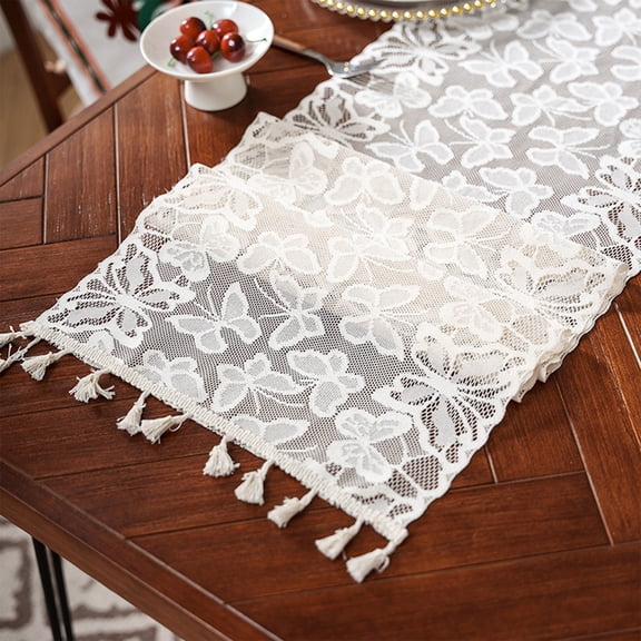 Taicans Lace Table Runner with Tassels,35.8x13.7in Bohemian Openwork Tablecloth for Dining Table,Wedding,Party,Home Decor,Decorative Cover for Sideboard,Coffee Table,TV Cabinet