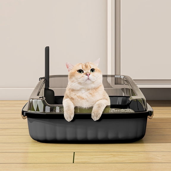 Taicans Large Cat Litter Box,Open Top Extra Large Litter Box with Scoop for Big Cats and Multi-Cat Households,High Sided Scatter Shield,Easy to Clean,Semi-Enclosed Design,19x12.6x5.5inch
