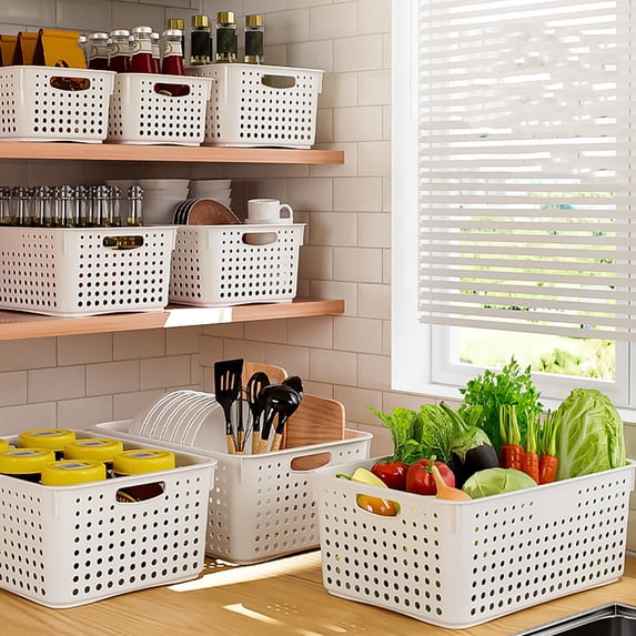Taicans Large Plastic Storage Basket with Handles – Multi-Purpose Tabletop Organizer for Kitchen,Bathroom,Living Room & Wardrobe,Space Saving Home Storage Box for Snacks,Vegetables,Bath Items