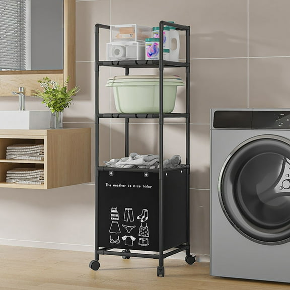 Taicans Laundry Sorter 1 Section,Laundry Hamper Cart,Laundry Hamper Cart with Hanging Rack & Removable Bags,Heavy Duty Laundry Basket Organizer with Lockable Wheels & 2 Tier Shelf,Black