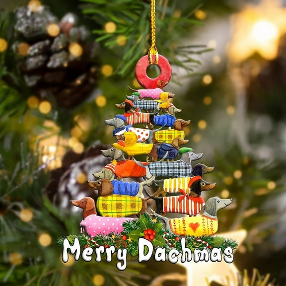 Taicans "Merry Dachshund" Christmas Ornament,Stackable Dachshund Christmas Ornaments - Hand-Painted Wood Dog Decorations,3.15" Cute Holiday Tree Hanging Decor for Pet Lovers & Family