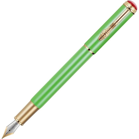 Taicans Metal Fountain Pen with Snake Clip,Fine Nib Smooth Writing,Dual Ink System with Converter,Gold Tone Pen for Calligraphy Daily Use