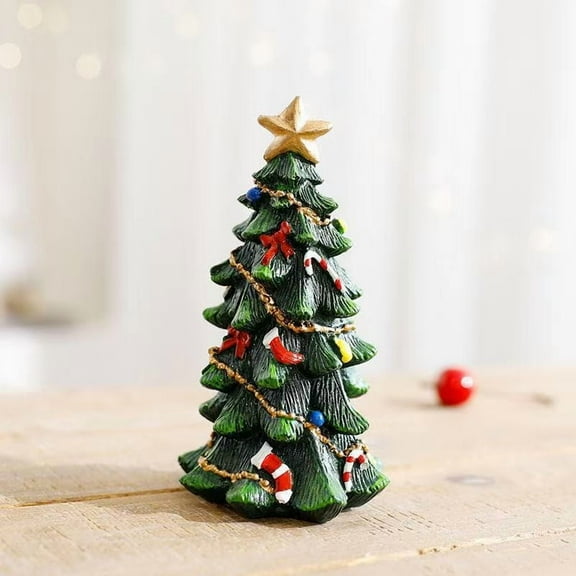 Taicans ‌Mini Christmas Tree with Star Topper & Ornaments,Resin Xmas Decor for Home/office,Pre-Lit Holiday Gift for Family & Friends,5.3in