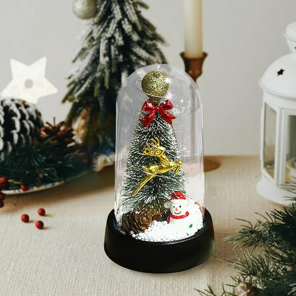 Taicans Mini LED Christmas Tree Ornament,6in LED Lighted Snow Globe with Snowman & Reindeer,Christmas Tree Glass Dome,Rotating Snow Effect,Holiday Decor for Home & office,Xmas Gift
