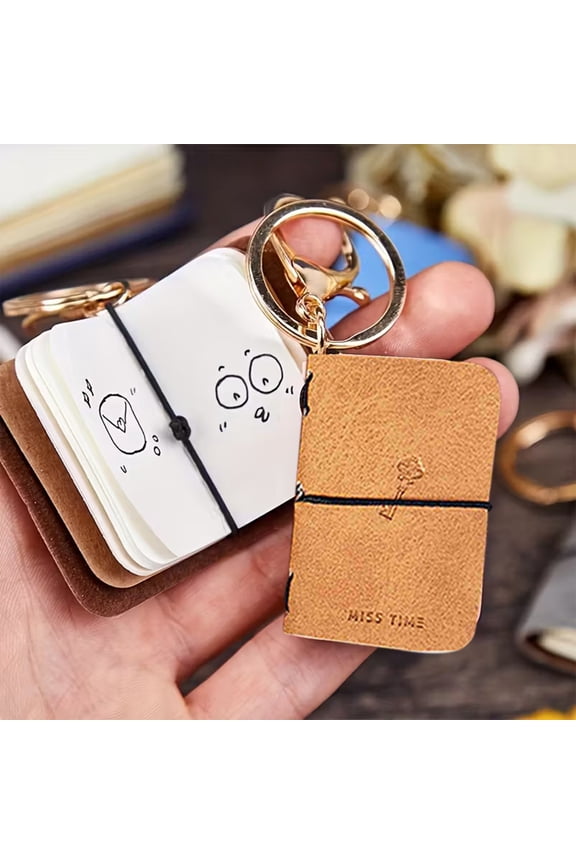 Taicans Mini Notebook Keychain,Soft Leather Pocket Journal with Key Ring,Portable Memo Pad for Backpack Purse,Cute Tiny Notepad,Creative Gift