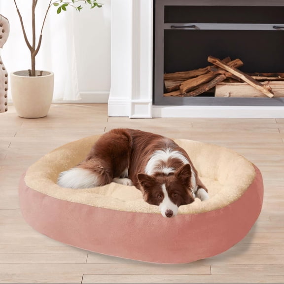 Taicans Oval Calming Donut Cuddler Dog Bed,Orthopedic Warming Soft Calming Sleeping Durable with Anti-Slip Bottom,Plush Comfortable Warm Pet Cushion Mat,19.7x15.8 in