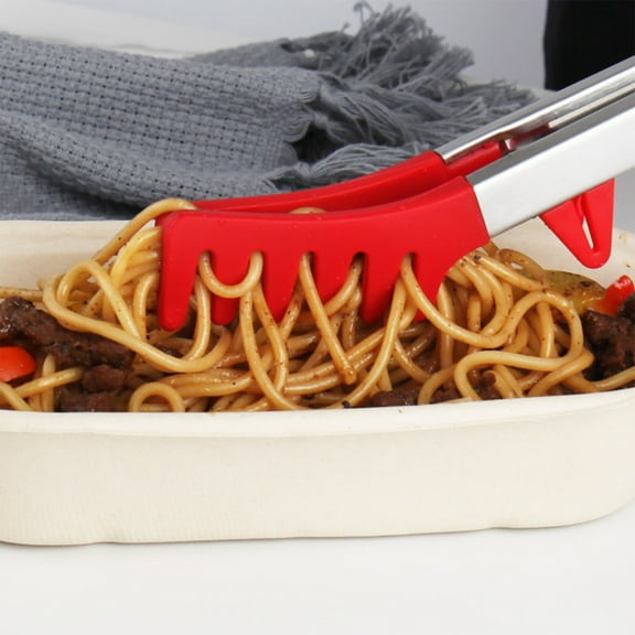 Taicans Pasta Tong Spaghetti Tongs,10-Inch Heat Resistant Silicone Pasta Tongs with Teeth Silicone Tong,Non-stick,for Serving Food,Cooking,Salad,Spaghetti Noodle Red