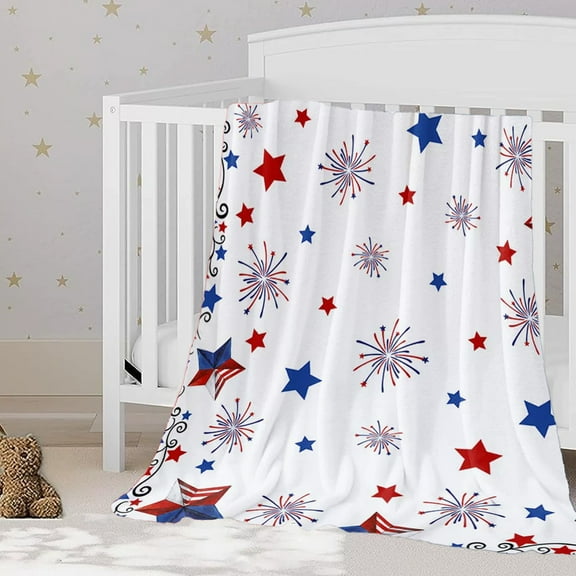 Taicans Patriotic Blanket - American Flag Red White Blue Stars Throw Blanket for Sofa Couch Bed,Soft Microfiber Sherpa Fleece Reversible,USA Military Veteran July 4th Gift - 27.5 x 39.4 Inches