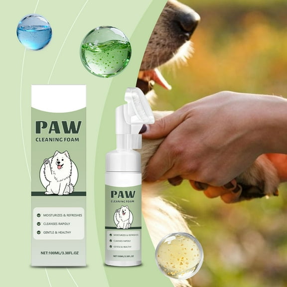 Taicans Pet Paw Cleanser Foam - No Rinse Moisturizing Dog & Cat Paw Cleaner,Gentle Cleansing Foam Removes Dirt & Odors,Portable 3.4oz Bottle with Pump for Quick Cleaning