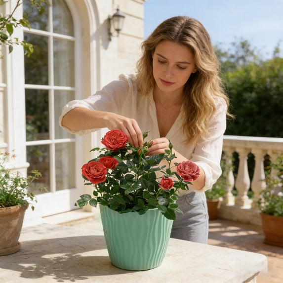 Taicans Plastic Flower Pot 6.9 Inch,Ripples Circular Planter with Drainage Holes for Herbs Houseplants,Indoor Outdoor Plant Container,Modern Minimalist Home Gardening Decor Pot for Desk Patio