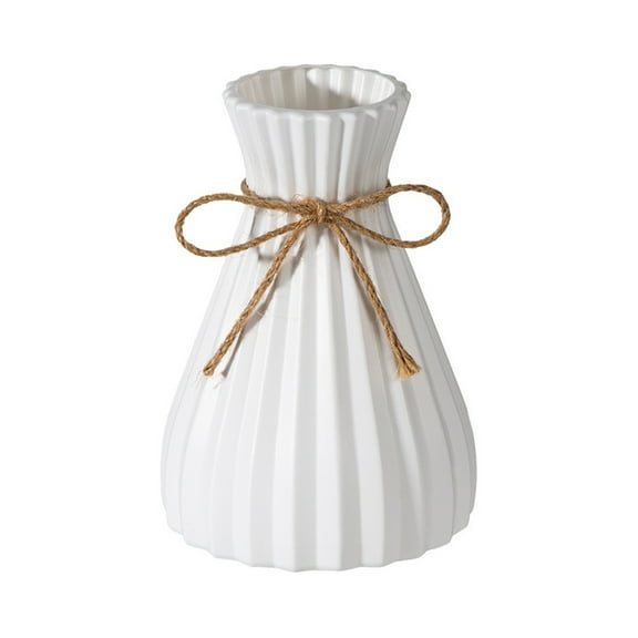 Taicans Pleated Plastic Vase 6.89" x 4.8" - Unbreakable Floral Container with Rustic Twine Accent,Modern Ribbed Decor Vase for Home,Living Room,Table Centerpieces,Wedding & Party Decor