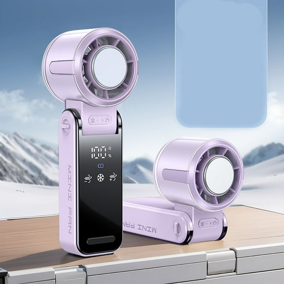 Taicans Portable Handheld Turbo Fan,Handheld Portable Fan with Ice Cooler,Rechargeable Personal Fan,Foldable,High Speeds,Led Display,for Outdoor Activities,Travel,Working Purple