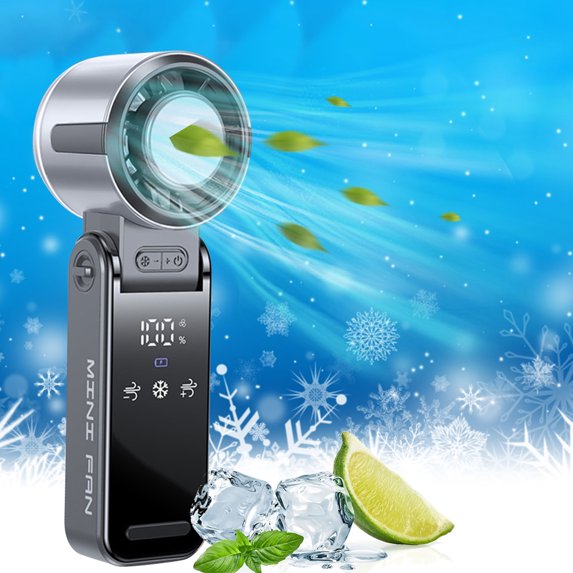 Taicans Portable Handheld Turbo Fan,Handheld Portable Fan with Ice Cooler,Rechargeable Personal Fan,Foldable,High Speeds,Led Display,for Outdoor Activities,Travel,Working Gray